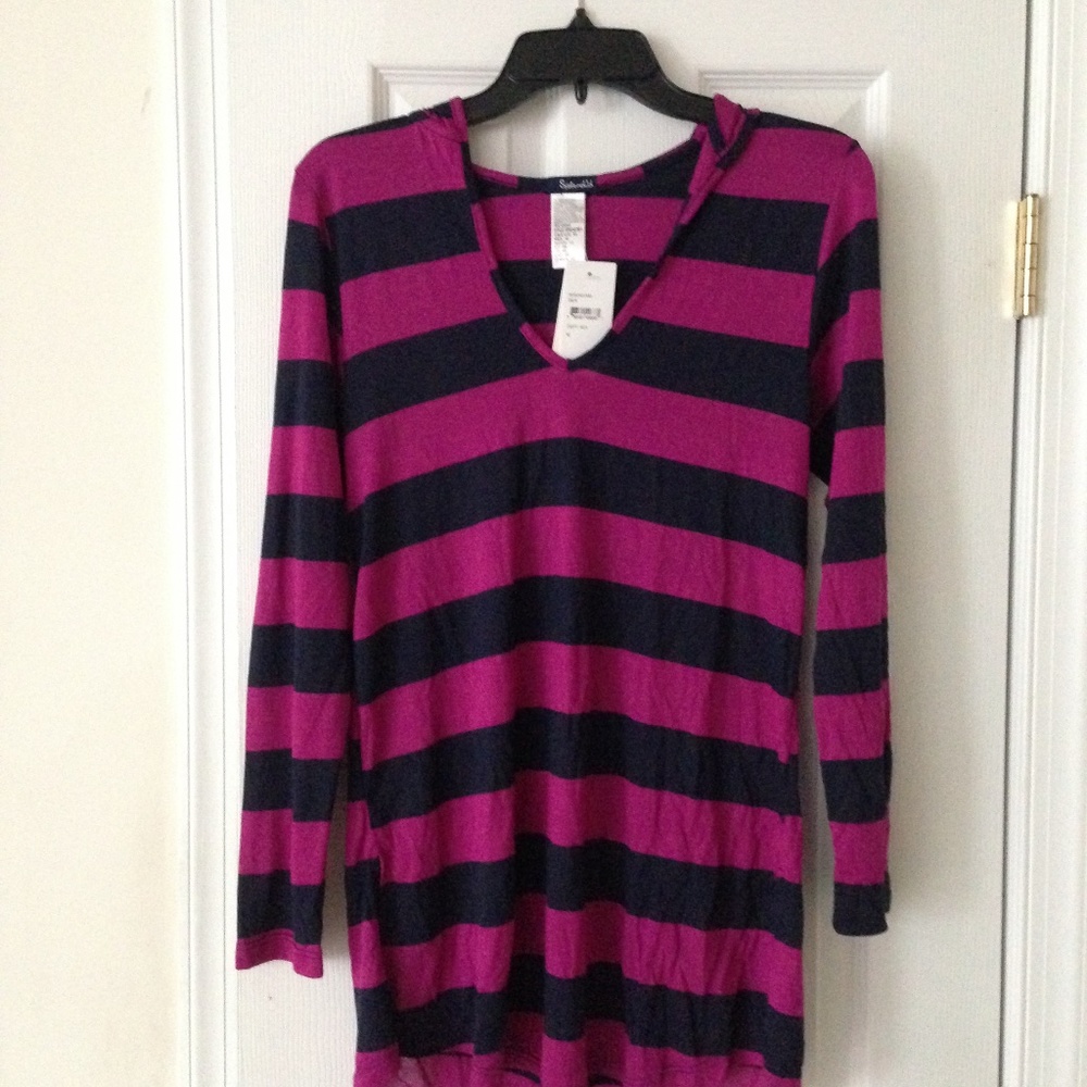 NWT Splendid Hooded Striped Tunic MED Swim Cover Up